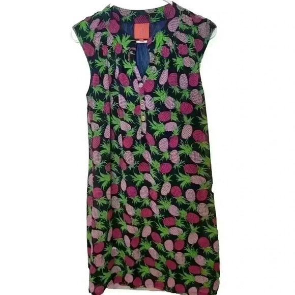Anthropologie Tracy Negoshian Dress Size Small Tropical Pineapple - Picture 2 of 9